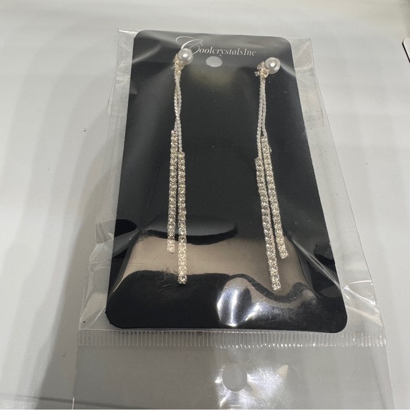 Silver Crystal Pearl Tassel Drop Earrings Long Rhinestone Bridal Prom - Picture 12 of 13